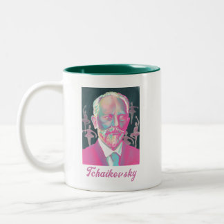Caneca De Café Em Dois Tons Citação Colorida do Retrato de Tchaikovski