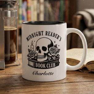Caneca De Café Em Dois Tons Citação de Amante de Livros Crânio Personalizado