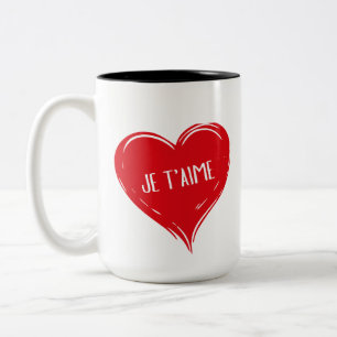 Caneca De Café Em Dois Tons Citação de Amor Francês Romântico Coração Vermelho