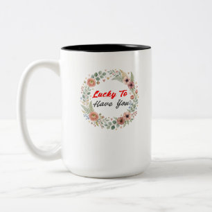 Caneca De Café Em Dois Tons Citação de Amor Romântico Sortudo por Ter Você