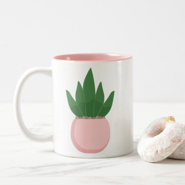Caneca De Café Em Dois Tons Citação de Cactus Fofo  (Com Donut)