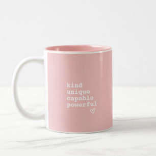 Caneca De Café Em Dois Tons Citação de Coração Rosa e Branco Inspirador
