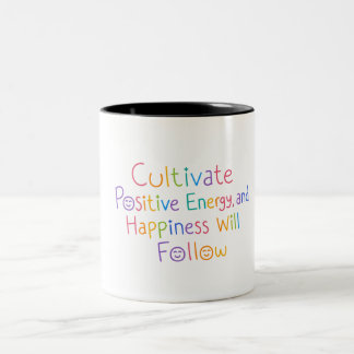 Caneca De Café Em Dois Tons Citação de energia positiva no caneco