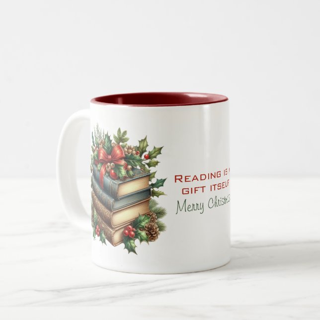 Caneca De Café Em Dois Tons Citação de Leitura de Novéis de Natal (Frente Esquerda)