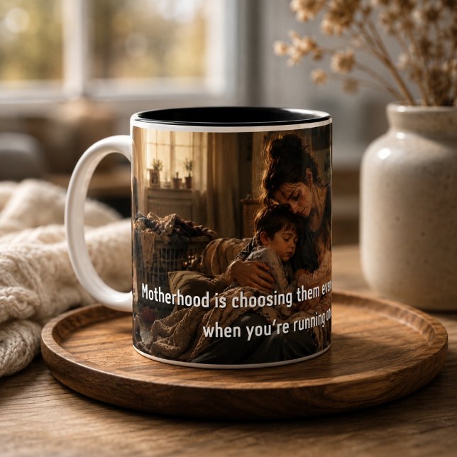 Caneca De Café Em Dois Tons Citação de Maternidade Arte Emocional de Mãe (Criador carregado)