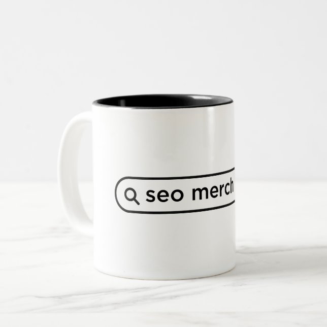 Caneca De Café Em Dois Tons Citação de Merch SEO (Frente Esquerda)