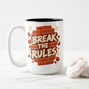 Caneca De Café Em Dois Tons Citação de Rebelião "Quebre as Regras" Rebeldes