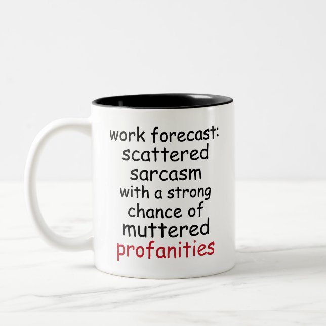 Caneca De Café Em Dois Tons Citação Divertida de Previsão de Trabalho – Sarcas (Esquerda)