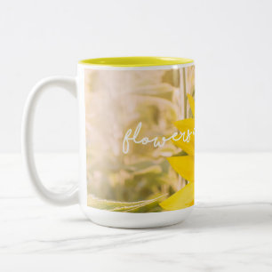 Caneca De Café Em Dois Tons Citação do girassol "flores são felicidade"