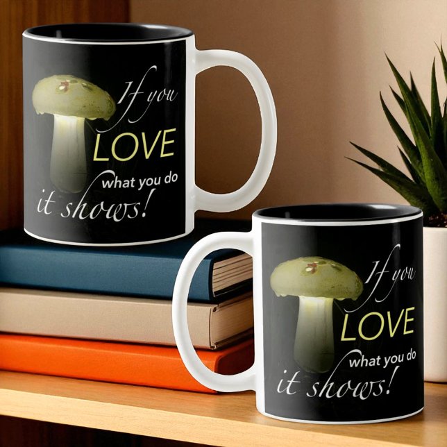 Caneca De Café Em Dois Tons Citação Inspiradora Luz Solar de Cogumelo Brilhant (design on both sides of handle)