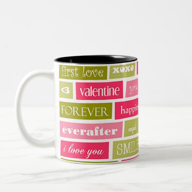 Caneca De Café Em Dois Tons Citações de Amor Rosa e Verde (Esquerda)