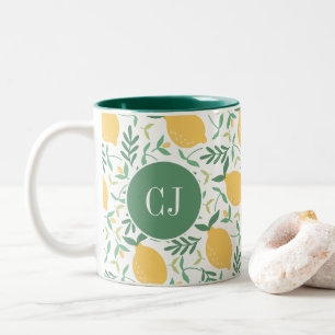 Caneca De Café Em Dois Tons Citrus Amarelo-limão-moderno deixa monograma