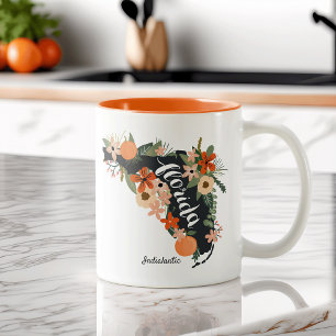 Caneca De Café Em Dois Tons Citrus Floral Estado da Flórida Silhouette e nome