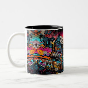 Caneca De Café Em Dois Tons Cityscape de grafite para um Sip vibrante e no sen