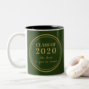 Caneca De Café Em Dois Tons Classe de Graduação em Monograma Dourado Verde 202