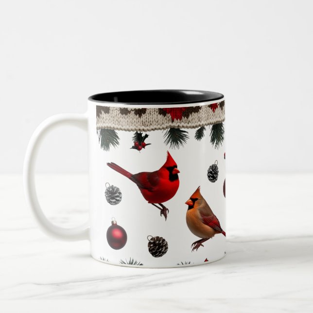 Caneca De Café Em Dois Tons Classic Cardinal Birds Nordic Knit Two-Tone (Esquerda)