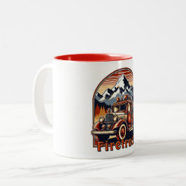 Caneca De Café Em Dois Tons Classic Fire Truck & Mountain
