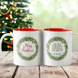 Caneca De Café Em Dois Tons Classic Holly Wreath Family Name Christmas