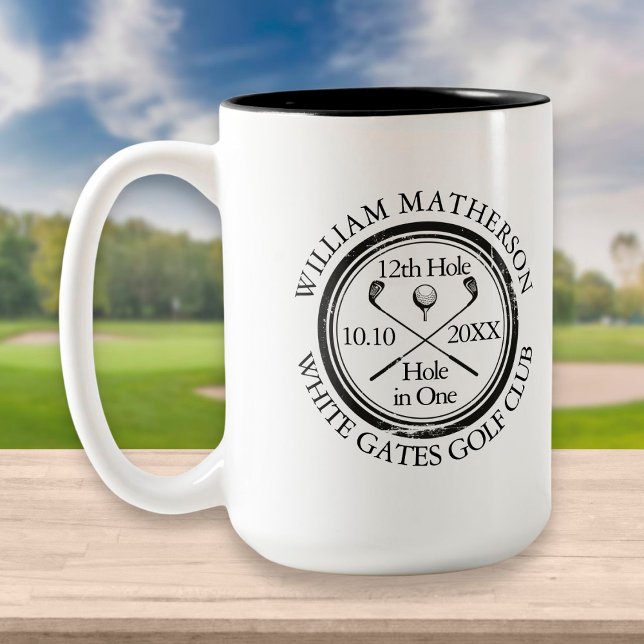 Caneca De Café Em Dois Tons Clássico Personalizado de Golfe Hole in One (Criador carregado)