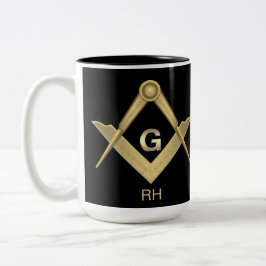 Caneca De Café Em Dois Tons Clássico Quadrado e Compasso Monograma
