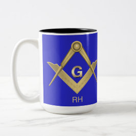 Caneca De Café Em Dois Tons Clássico Quadrado e Compasso Monograma