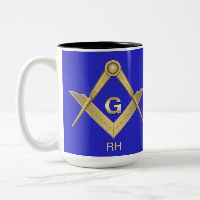 Caneca De Café Em Dois Tons Clássico Quadrado e Compasso Monograma (Esquerda)