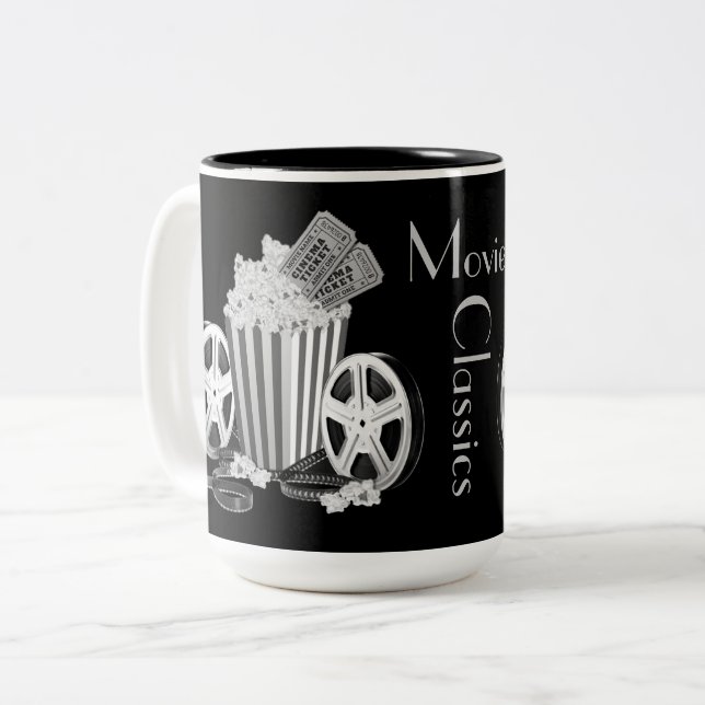 Caneca De Café Em Dois Tons Clássicos de Filme Preto e Branco (Frente Esquerda)