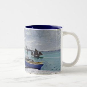 Caneca De Café Em Dois Tons Claude Monet   a praia em Sainte-Adresse