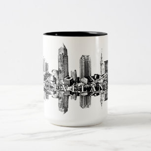 Caneca De Café Em Dois Tons Cleveland, linha do horizonte de Ohio em preto