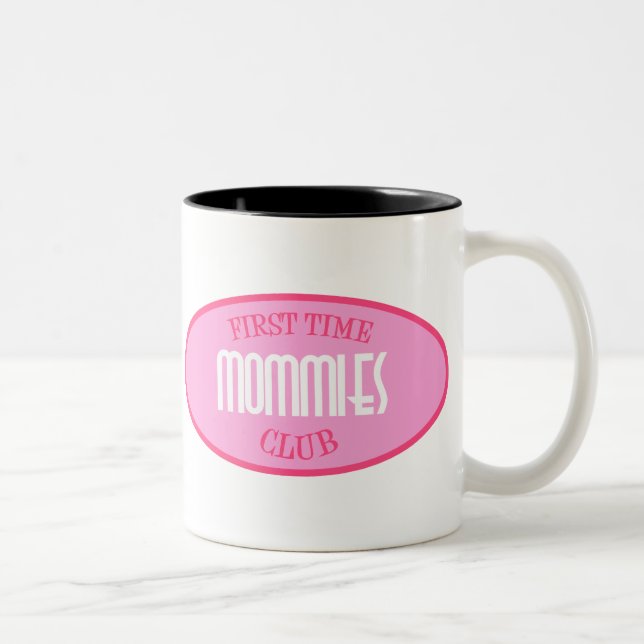 Caneca De Café Em Dois Tons Clube das mamãs da primeira vez (rosa) (Direita)