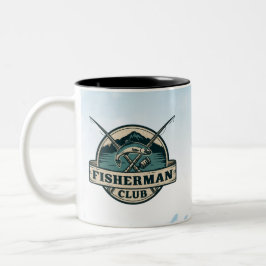 Caneca De Café Em Dois Tons Clube de Pescador Vintage Gráfico de Montanha Retr