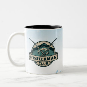 Caneca De Café Em Dois Tons Clube de Pescador Vintage Gráfico de Montanha Retr