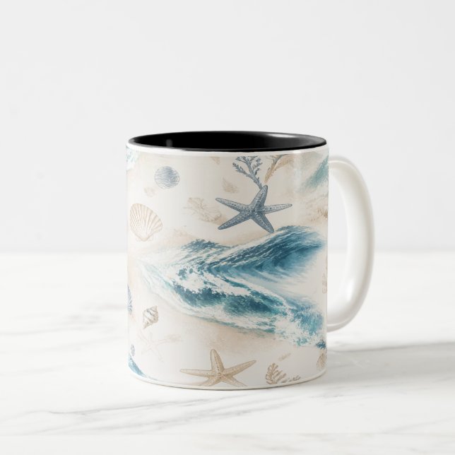 Caneca De Café Em Dois Tons Coastal Beach Seashells Mug (Frente Esquerda)