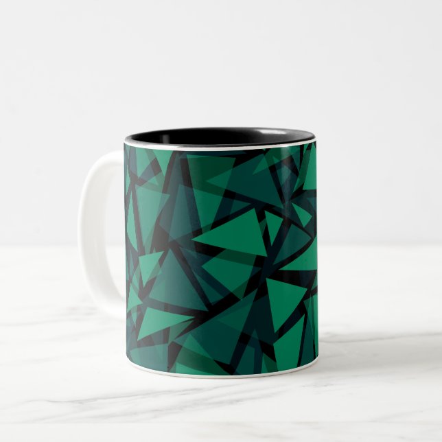 Caneca De Café Em Dois Tons Cobertor de padrão poligonal esmeralda verde abstr (Frente Esquerda)