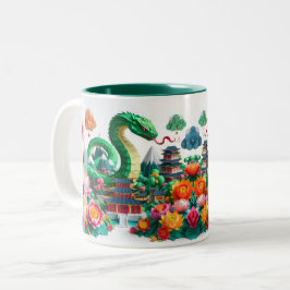 Caneca De Café Em Dois Tons Cobra de Ano Novo Chinês 2025 Origami 2TM6