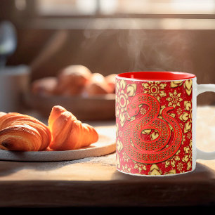 Caneca De Café Em Dois Tons Cobra Floral Dourado Vermelho 2025 Chinês Ano Novo