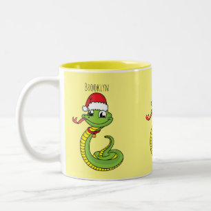 Caneca De Café Em Dois Tons Cobra verde-giro com desenho animado de chapéu de