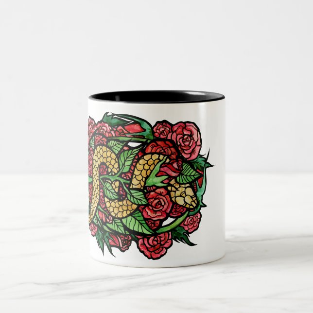 Caneca De Café Em Dois Tons Cobras de Arte do Rosa vermelha Cobra Rosa (Centro)
