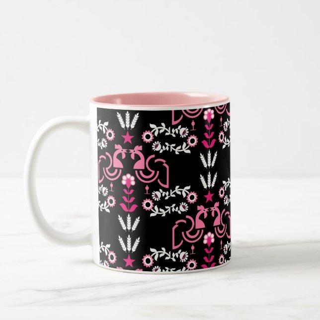 Caneca De Café Em Dois Tons Cockerel Scandinávia Folk Art (Esquerda)