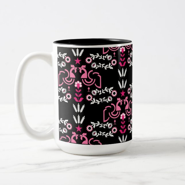 Caneca De Café Em Dois Tons Cockerel Scandinávia Folk Art (Esquerda)