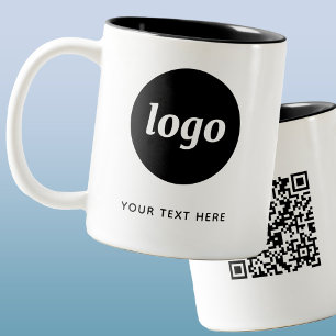Caneca De Café Em Dois Tons Código QR de Logotipo Simples e Texto Promocional