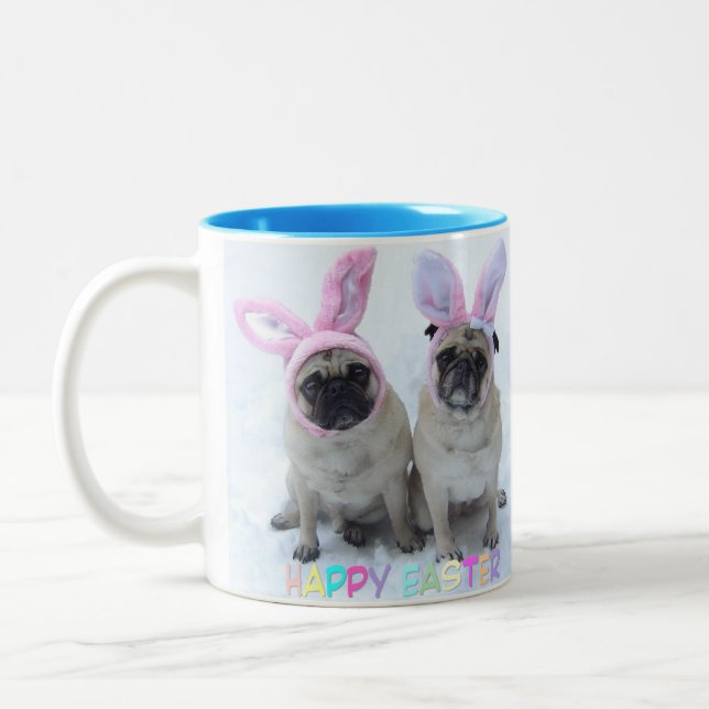 Caneca De Café Em Dois Tons Coelhinho da Páscoa do Pug (Esquerda)