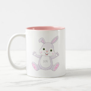 Caneca De Café Em Dois Tons Coelhinho da Páscoa engraçado e feliz com coração
