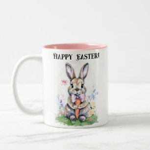 Caneca De Café Em Dois Tons Coelhinho De Coelho Da Páscoa Cura Vintage