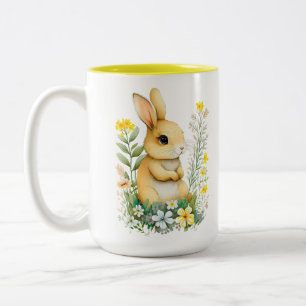 Caneca De Café Em Dois Tons Coelhinho de Páscoa Fofo & Monograma em Branco