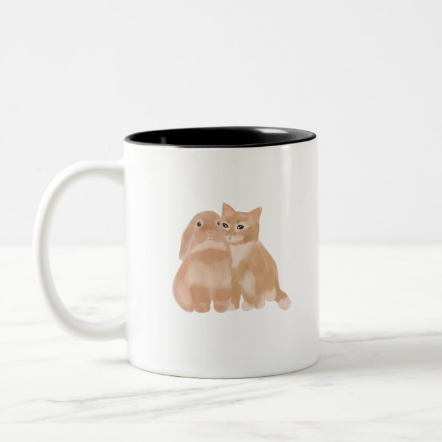 Caneca De Café Em Dois Tons coelhinho e gato! (Esquerda)