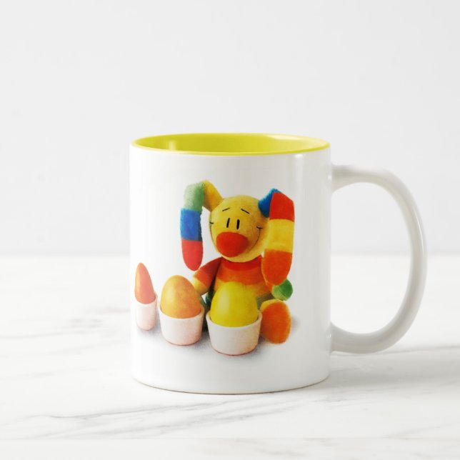 Caneca De Café Em Dois Tons Coelhinho Engraçado de Páscoa com Presente de Ovos (Direita)