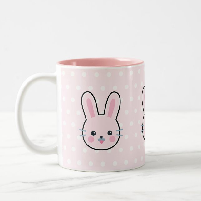 Caneca De Café Em Dois Tons Coelhinho Rosa e Bolinhas Bonitos Kawaii (Esquerda)