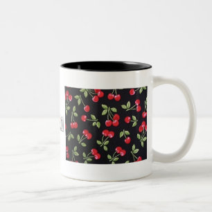Caneca De Café Em Dois Tons coelho billy Rockabilly Cerejas Vermelhas em Preto