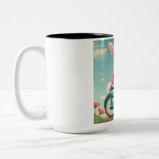 Caneca De Café Em Dois Tons "Coelho Bonito Andando de Bike Mug"